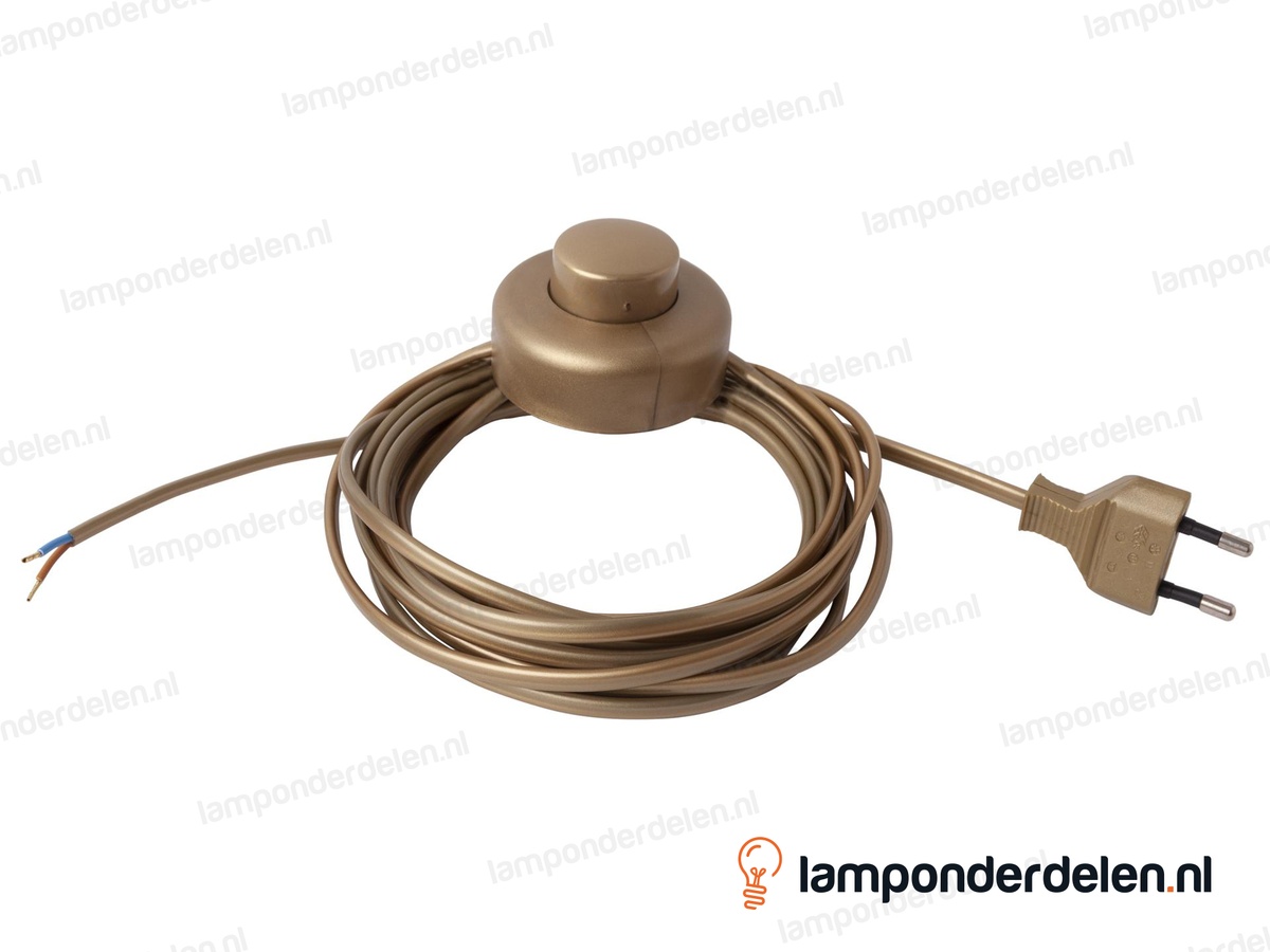 Aansluitsnoer goud met voetschakelaar en eurostekker - 2 x 0,75 mm ² - lengte 4 meter