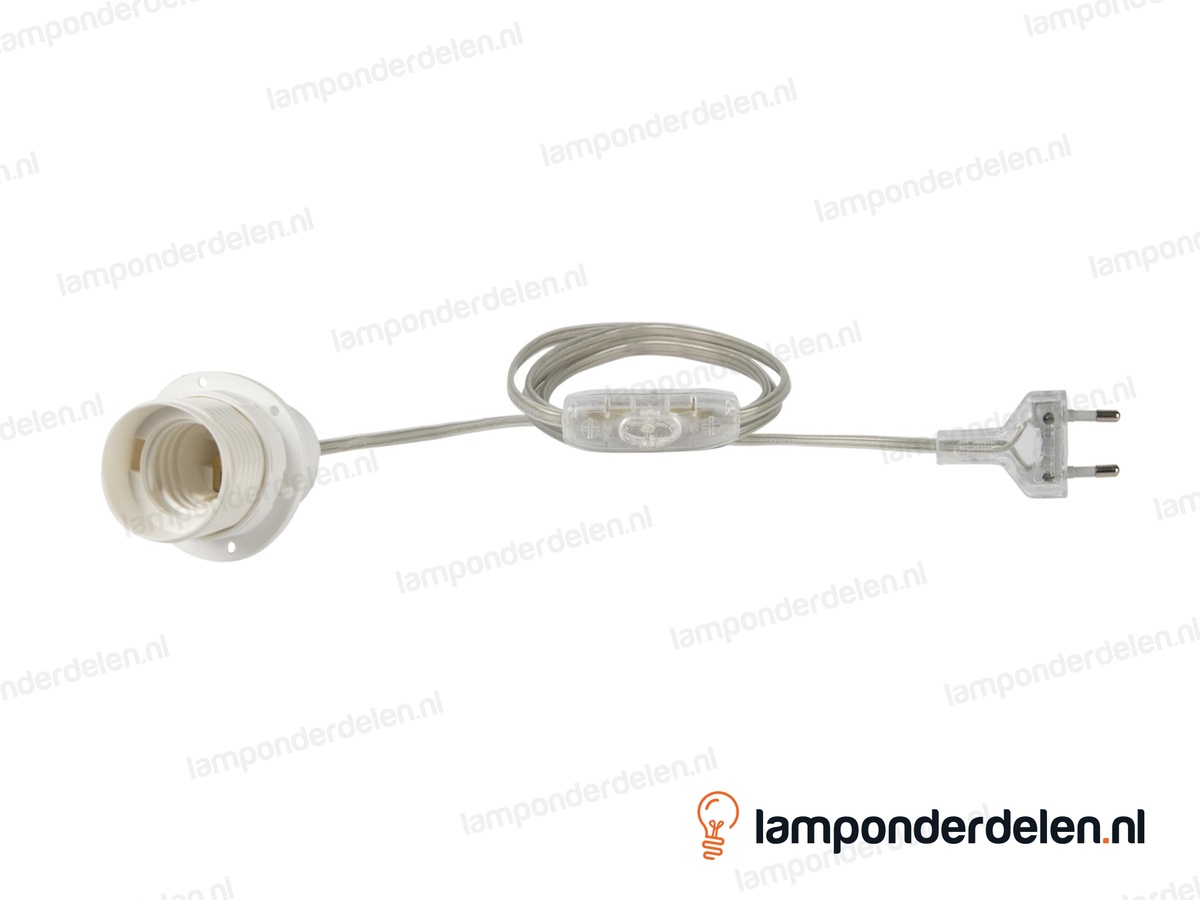 Aansluitsnoer transparant met fitting E27, een snoerschakelaar en eurostekker - 2 x 0,75 mm² - lengte 1,5 meter