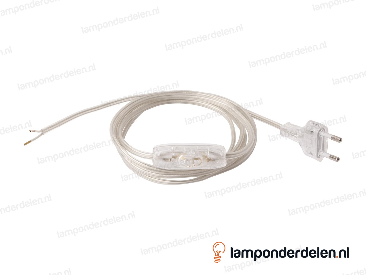 Aansluitsnoer transparant met snoerschakelaar en eurostekker - 2 x 0,75 mm² - lengte 2 meter