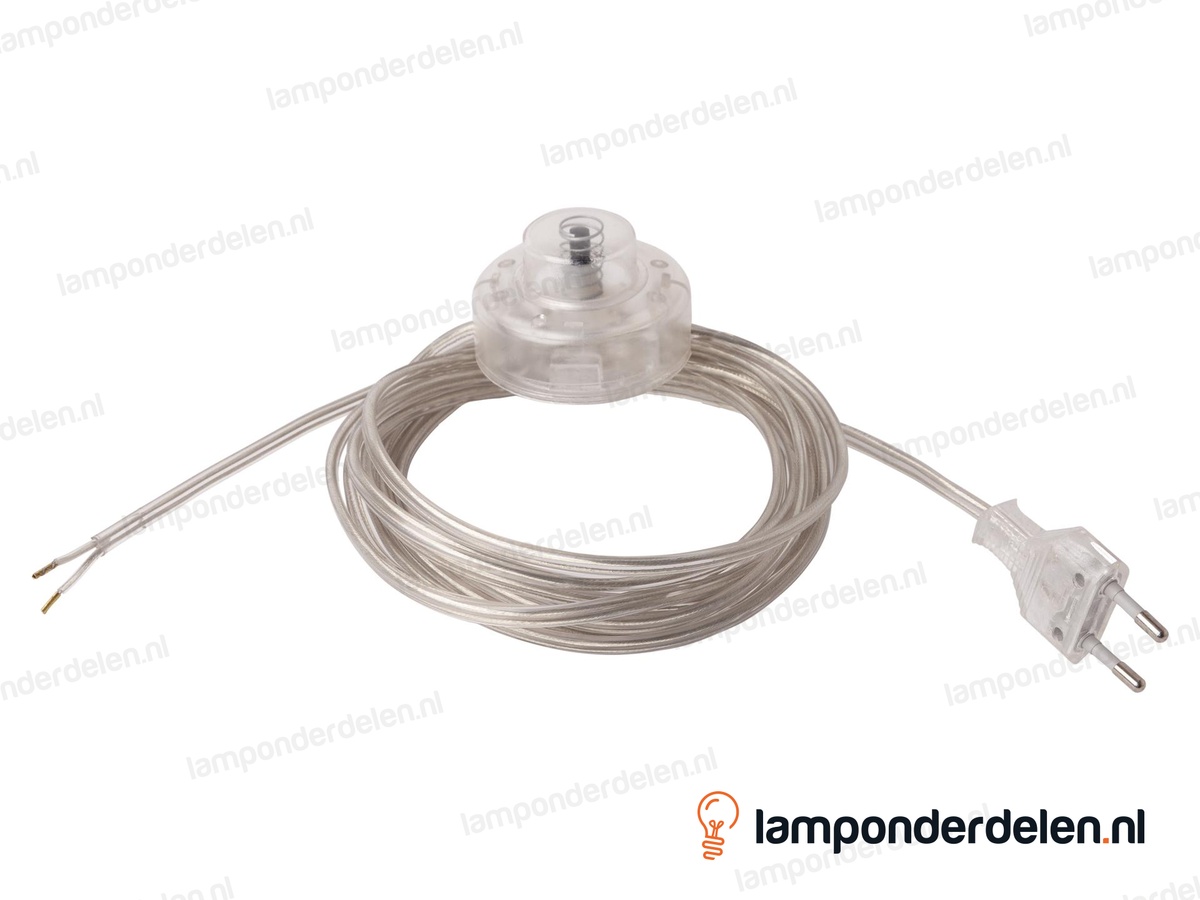 Aansluitsnoer transparant met voetschakelaar en eurostekker - 2 x 0,75 mm ² - lengte 4 meter