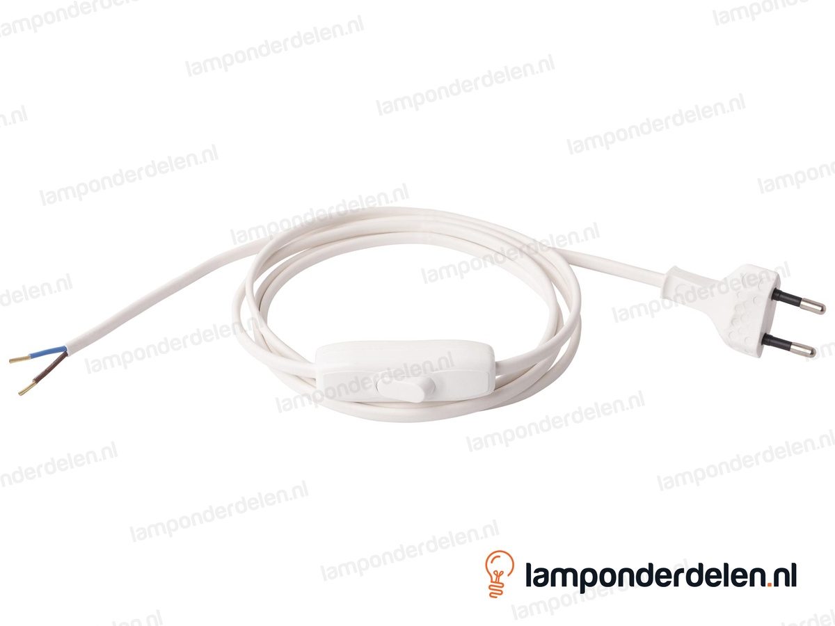 Aansluitsnoer wit met snoerschakelaar en eurostekker - 2 x 0,75 mm² - lengte 2 meter