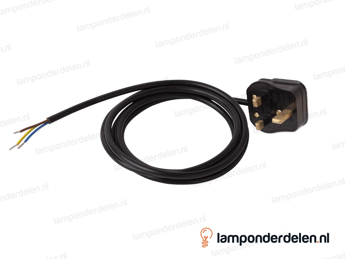 Aansluitsnoer zwart met geaarde UK stekker - 3 x 0,75 mm² - lengte 2 meter