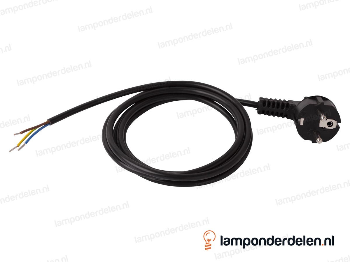 Aansluitsnoer zwart met haakse RA stekker - 3 x 1,5 mm² - lengte 2 meter