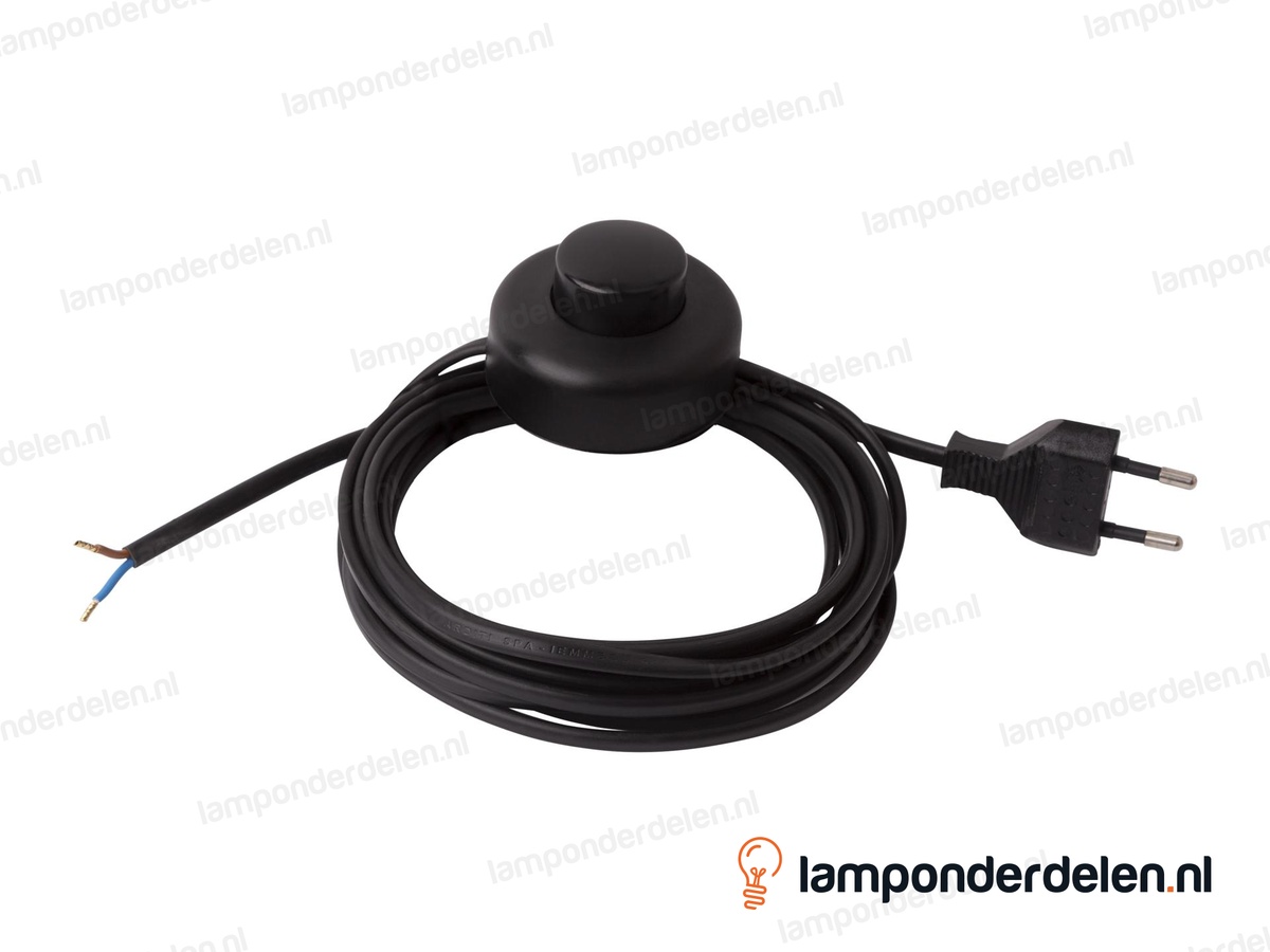 Aansluitsnoer zwart met voetschakelaar en eurostekker - 2 x 0,75 mm ² - lengte 4 meter