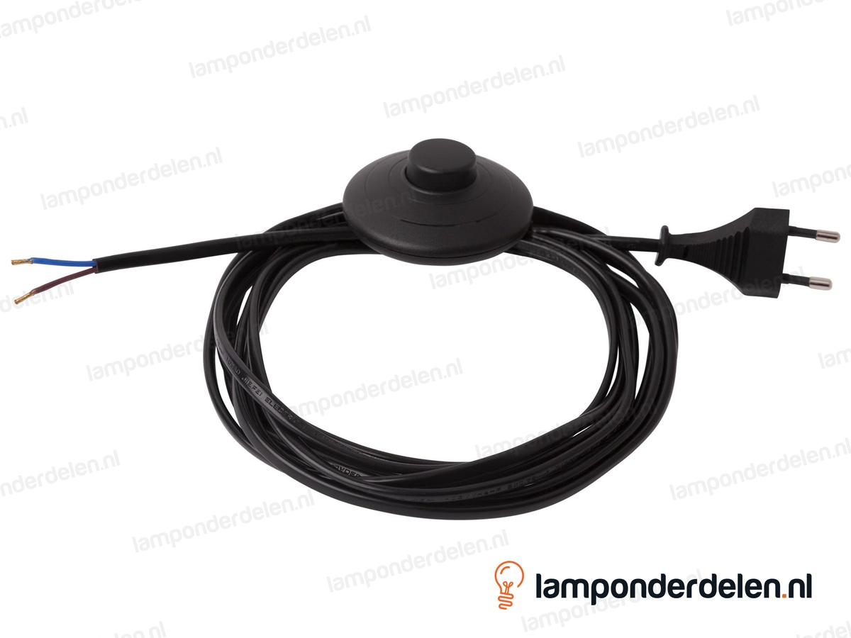 Aansluitsnoer zwart met voetschakelaar plat model en eurostekker - 2 x 0 ,75 mm ² - lengte 4 meter