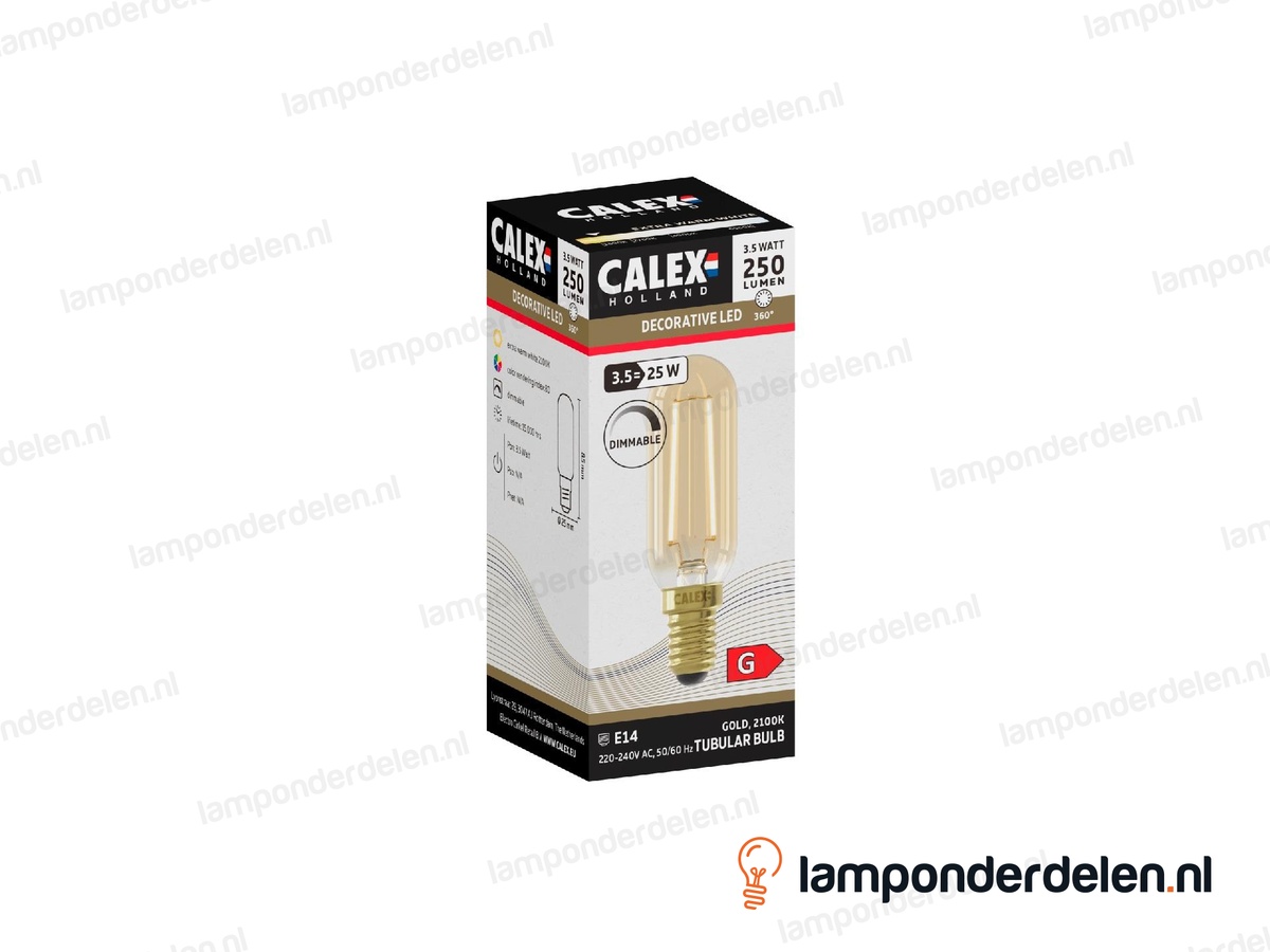 Calex filament LED buislamp - E14 - T25 - goud - 3,5 W - dimbaar