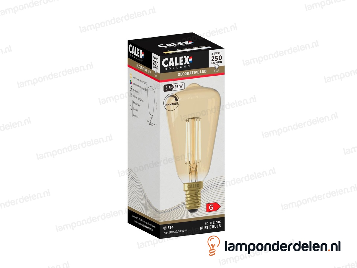 Calex filament LED edisonlamp - E14 - ST48 - goud - 3,5 W - dimbaar