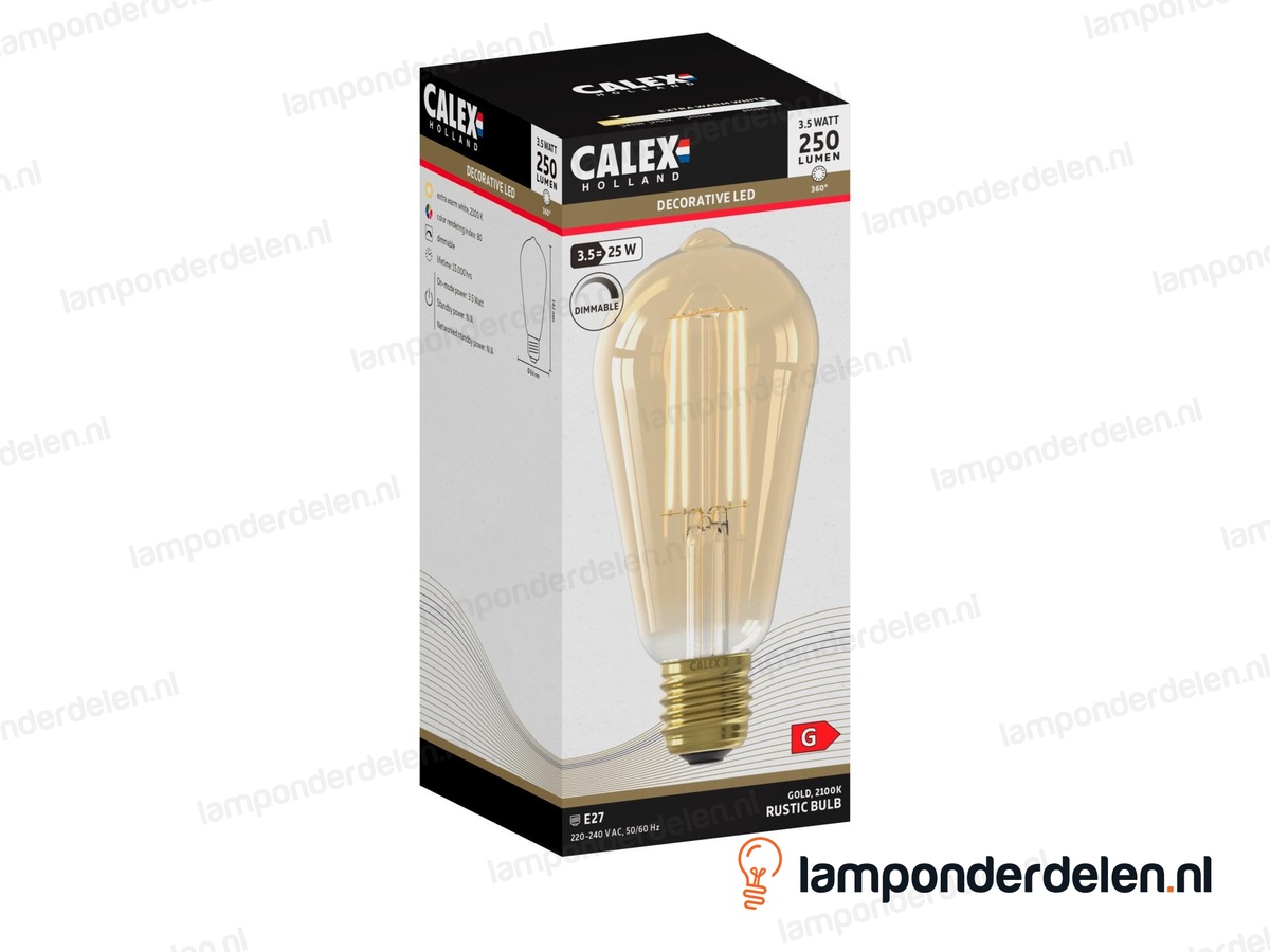 Calex filament LED edisonlamp - E27 - ST64 - goud - 3,5 W - dimbaar