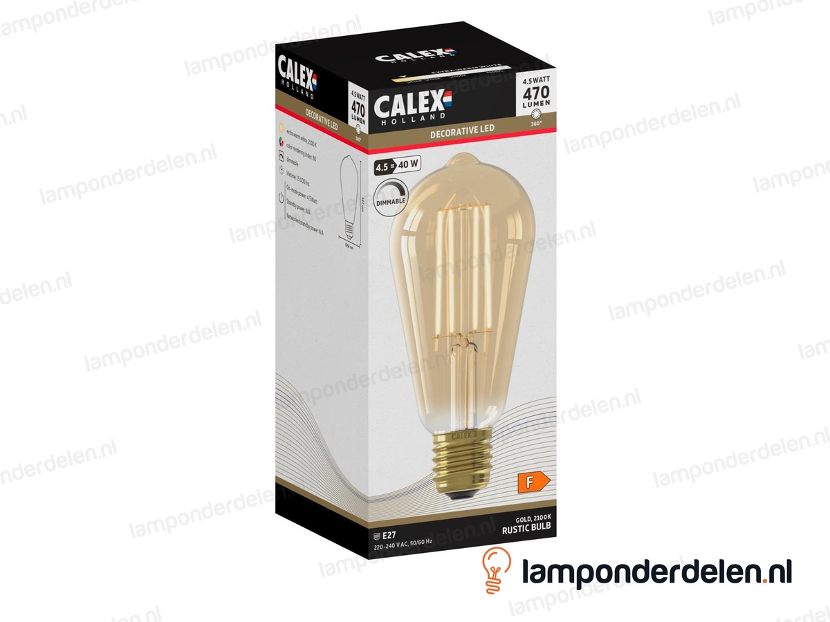 Calex filament LED edisonlamp - E27 - ST64 - goud - 4,5 W - dimbaar