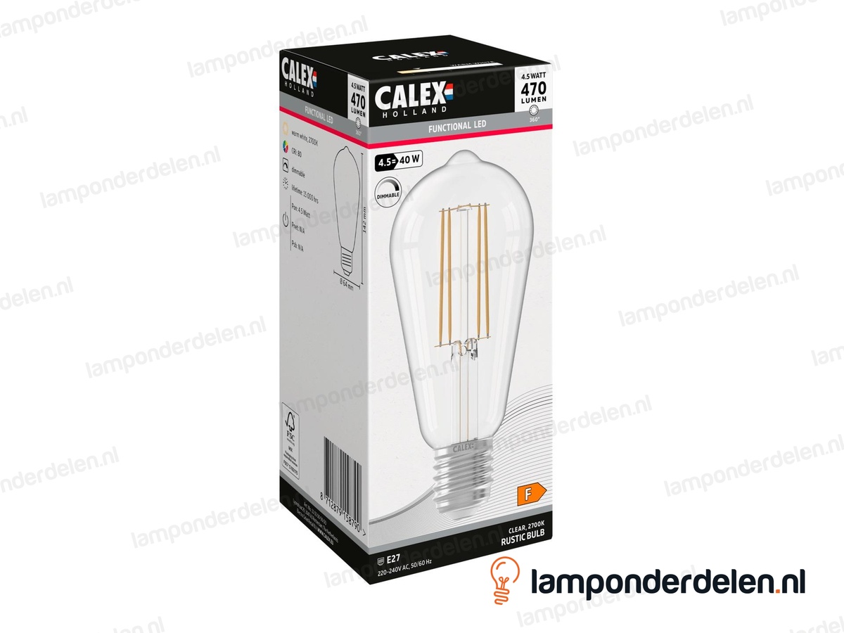 Calex filament LED edisonlamp - E27 - ST64 - helder - 4,5 W - dimbaar