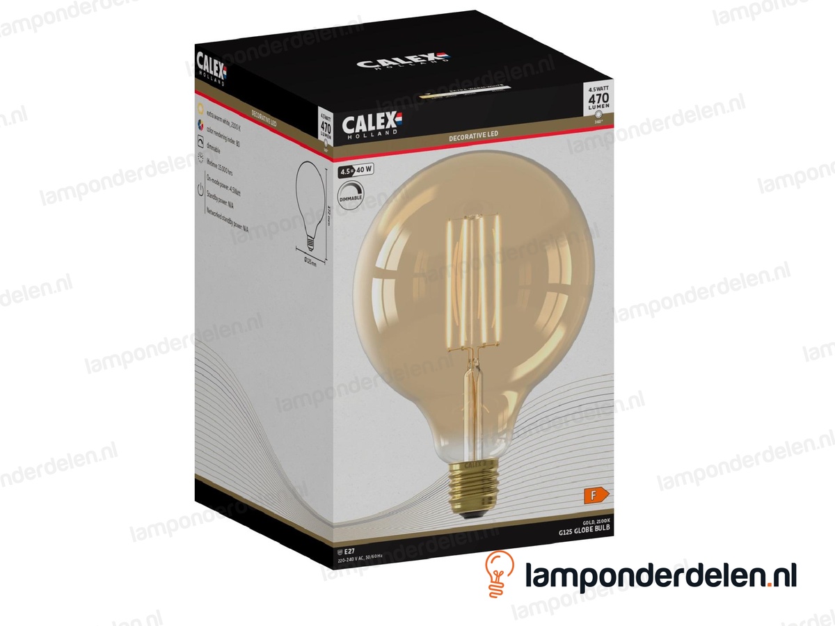 Calex filament LED globelamp - E27 - G125 - goud - 4,5 W - dimbaar