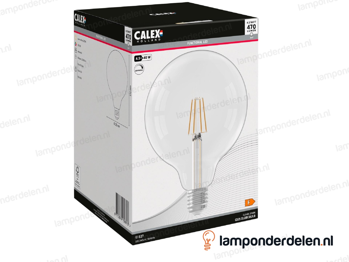 Calex filament LED globelamp - E27 - G125 - helder - 4,5 W - dimbaar