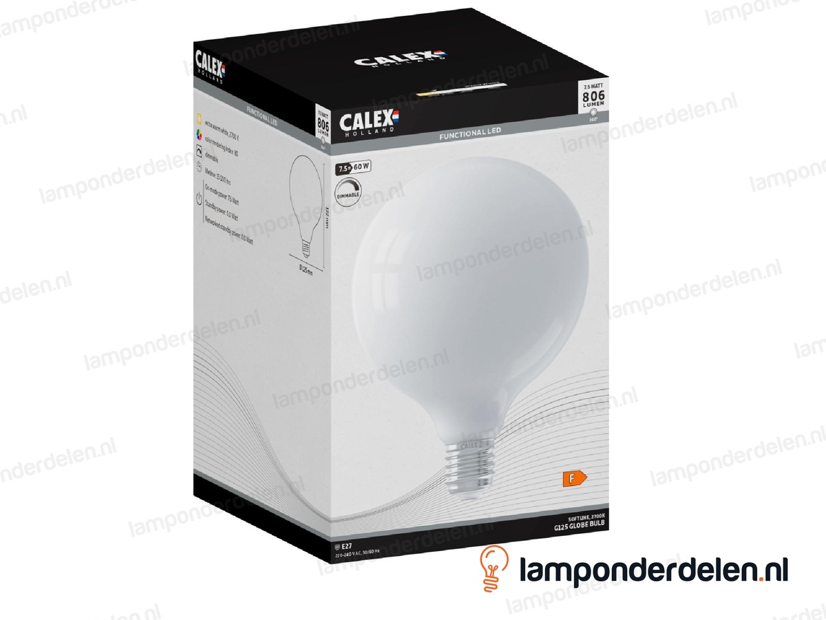 Calex filament LED globelamp - E27 - G125 - opaal - 7,5 W - dimbaar