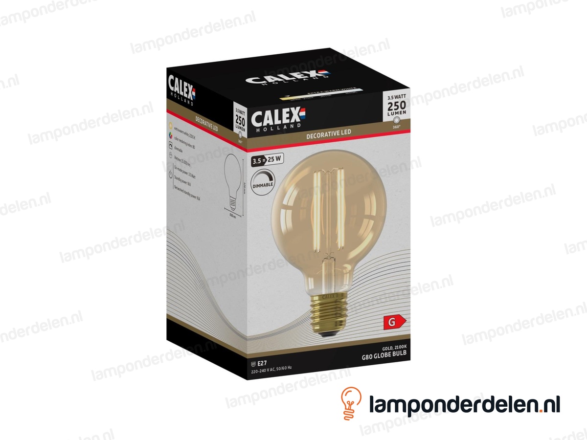 Calex filament LED globelamp - E27 - G80 - goud - 3,5 W - dimbaar