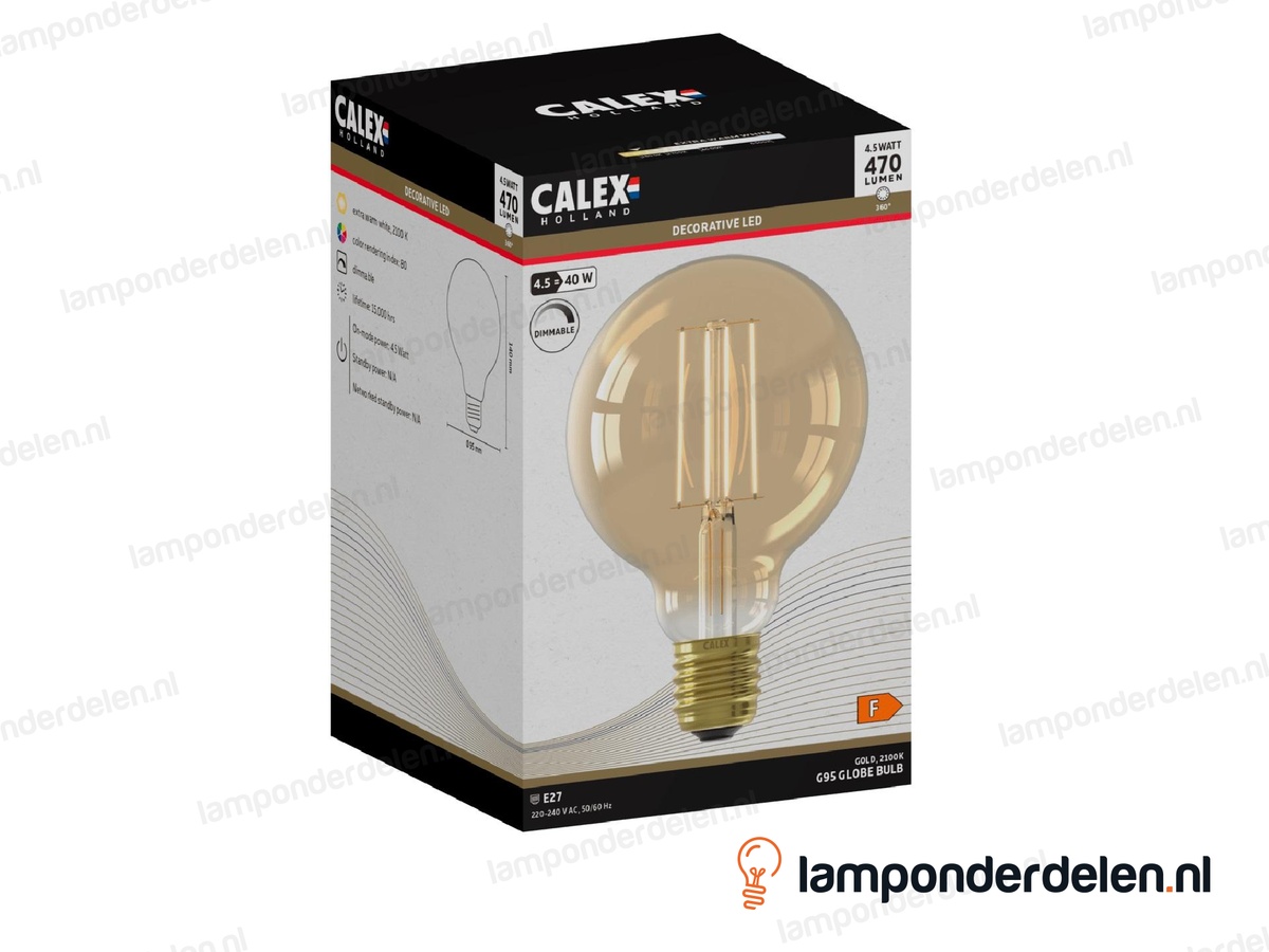 Calex filament LED globelamp - E27 - G95 - goud - 4,5 W - dimbaar