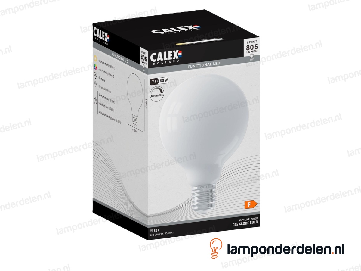 Calex filament LED globelamp - E27 - G95 - opaal - 7,5 W - dimbaar