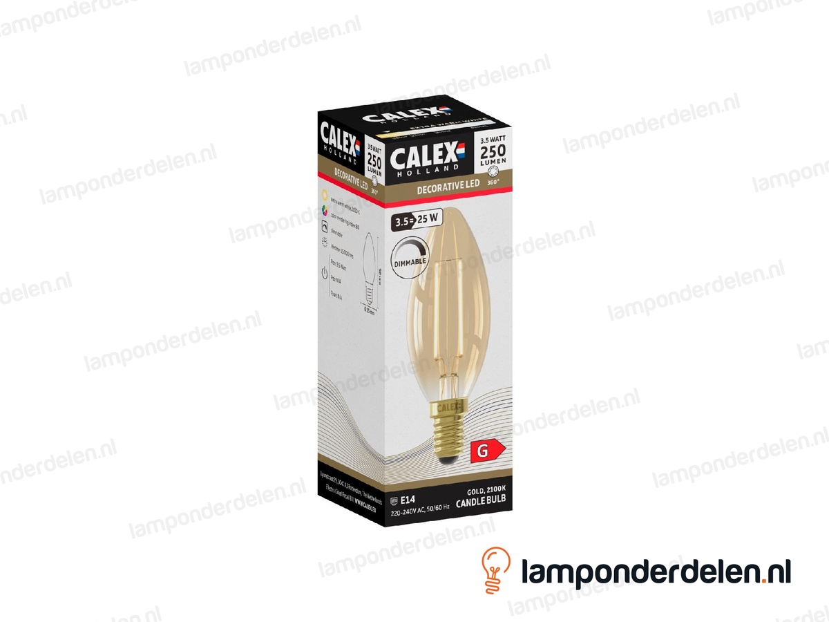 Calex filament LED kaarslamp - E14 - B35 - goud - 3,5 W - dimbaar