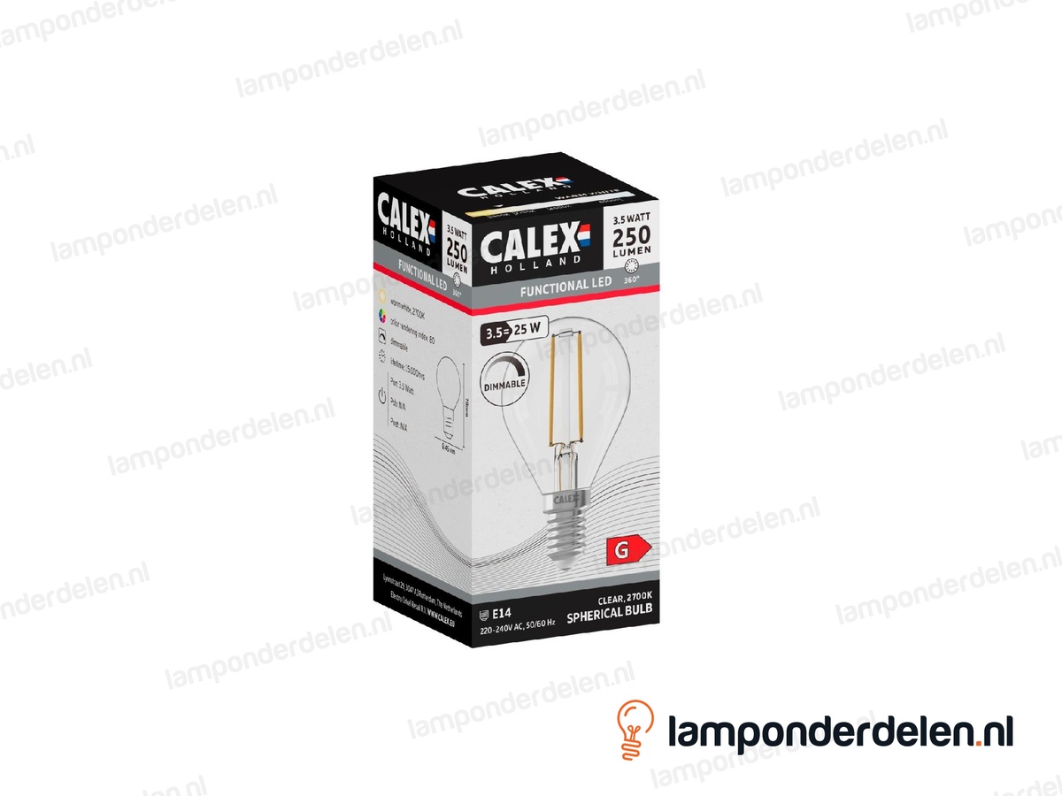 Calex filament LED kogellamp - E14 - P45 - helder - 3,5 W - dimbaar