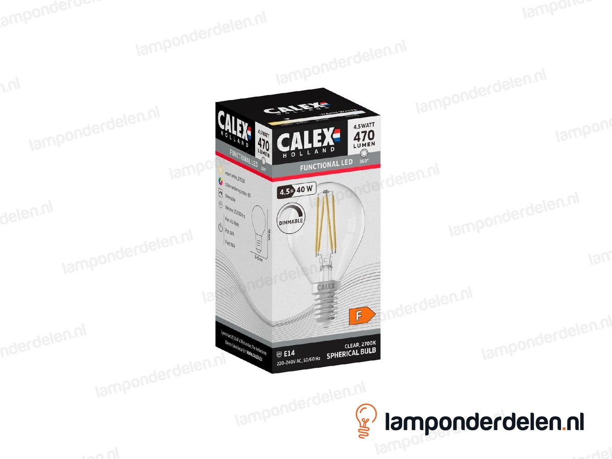 Calex filament LED kogellamp - E14 - P45 - helder - 4,5 W - dimbaar
