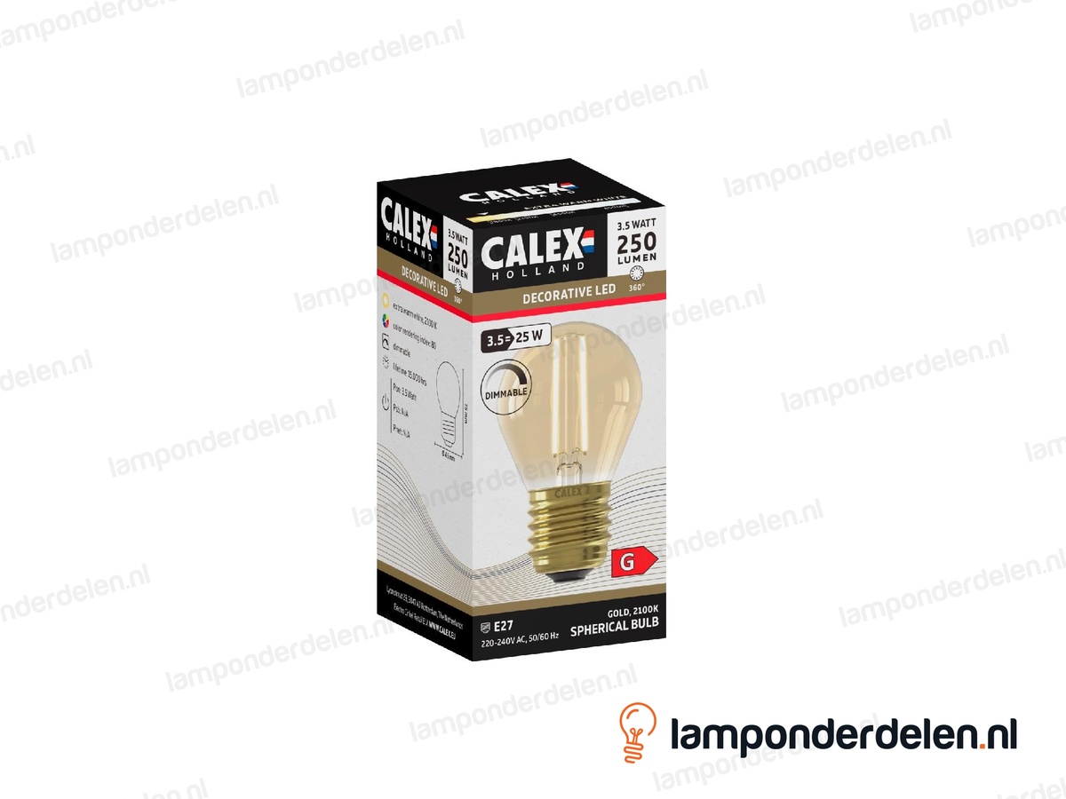 Calex filament LED kogellamp - E27 - P45 - goud - 3,5 W - dimbaar
