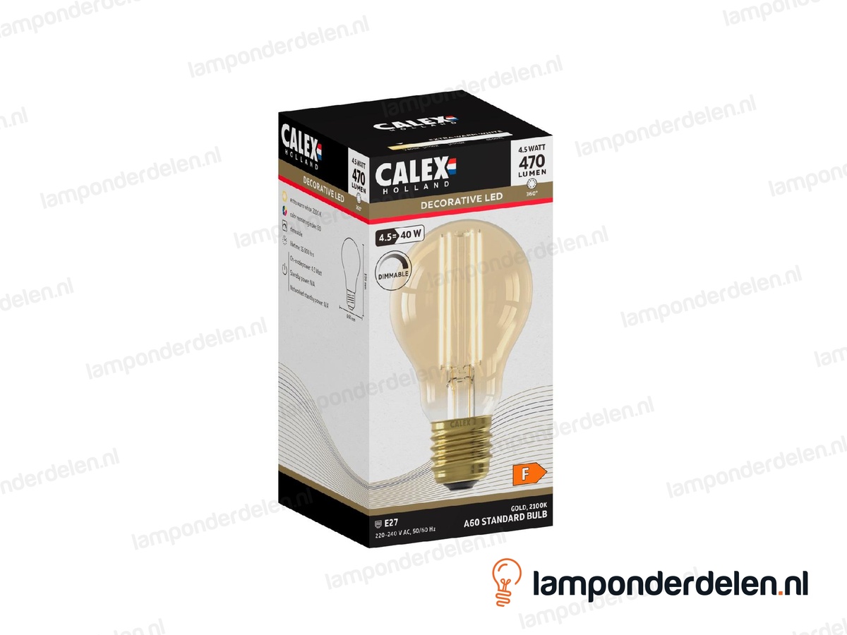Calex filament LED standaardlamp - E27 - A60 - goud - 4,5 W - dimbaar
