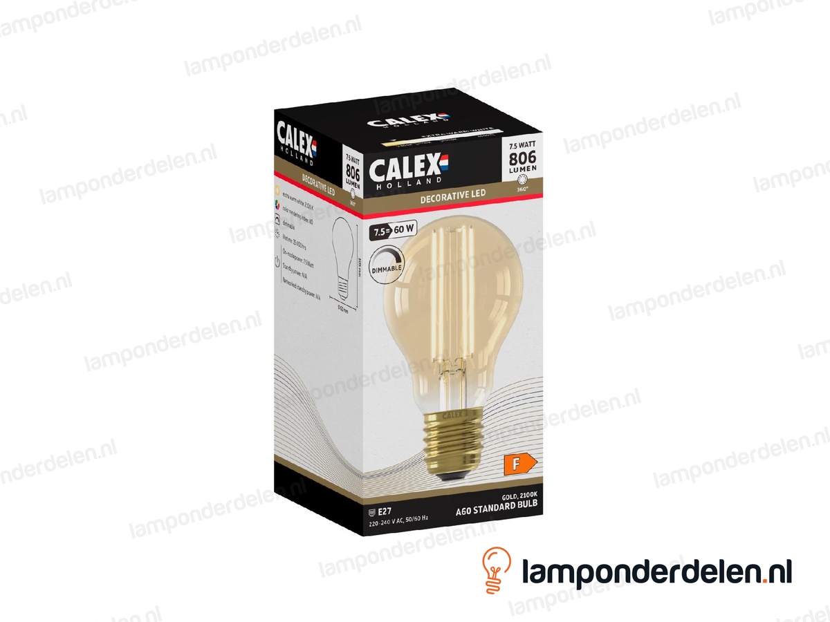Calex filament LED standaardlamp - E27 - A60 - goud - 7,5 W - dimbaar