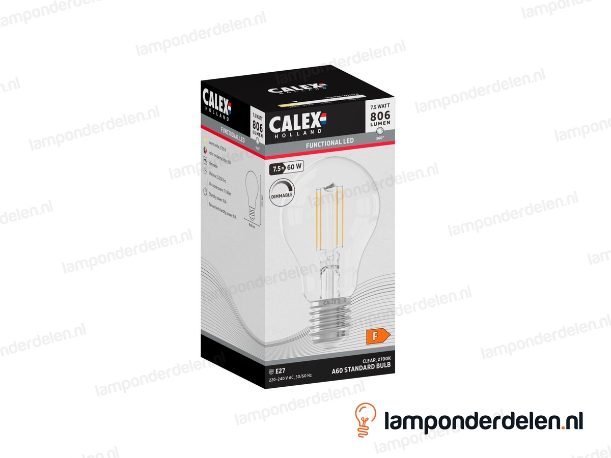 Calex filament LED standaardlamp - E27 - A60 - helder - 7,5 W - dimbaar