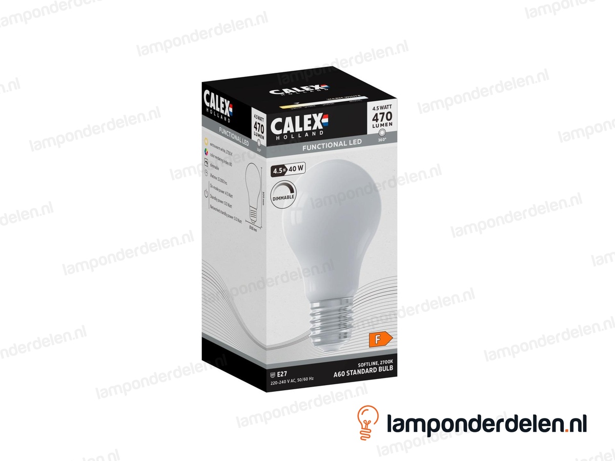 Calex filament LED standaardlamp - E27 - A60 - opaal - 4,5 W - dimbaar
