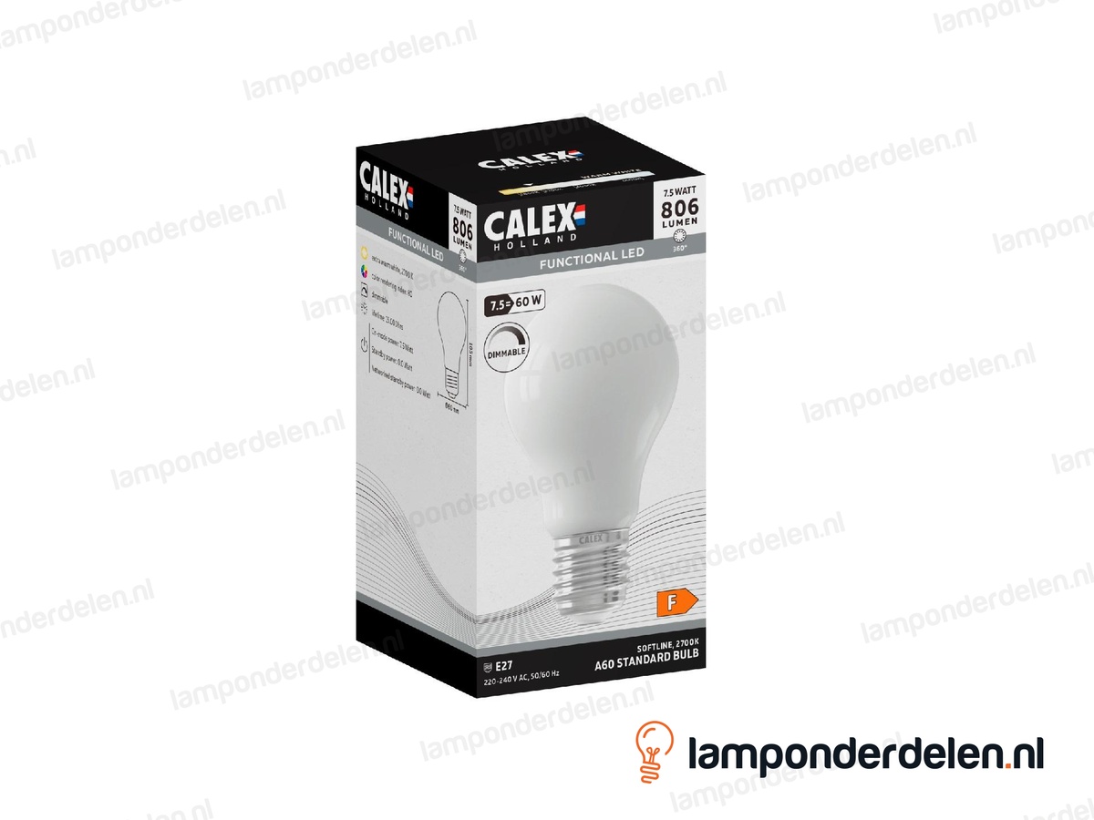Calex filament LED standaardlamp - E27 - A60 - opaal - 7,5 W - dimbaar