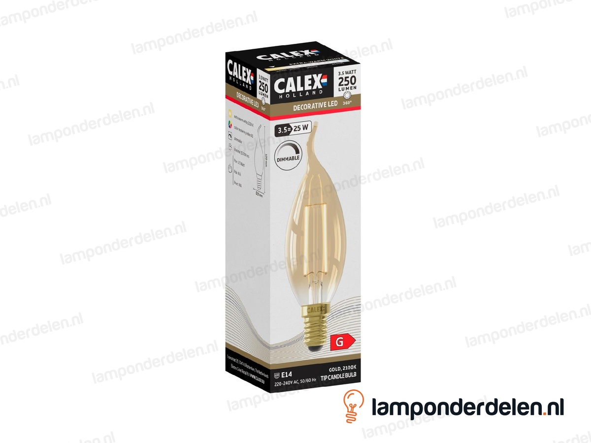 Calex filament LED tipkaarslamp - E14 - BXS35 - goud - 3,5 W - dimbaar