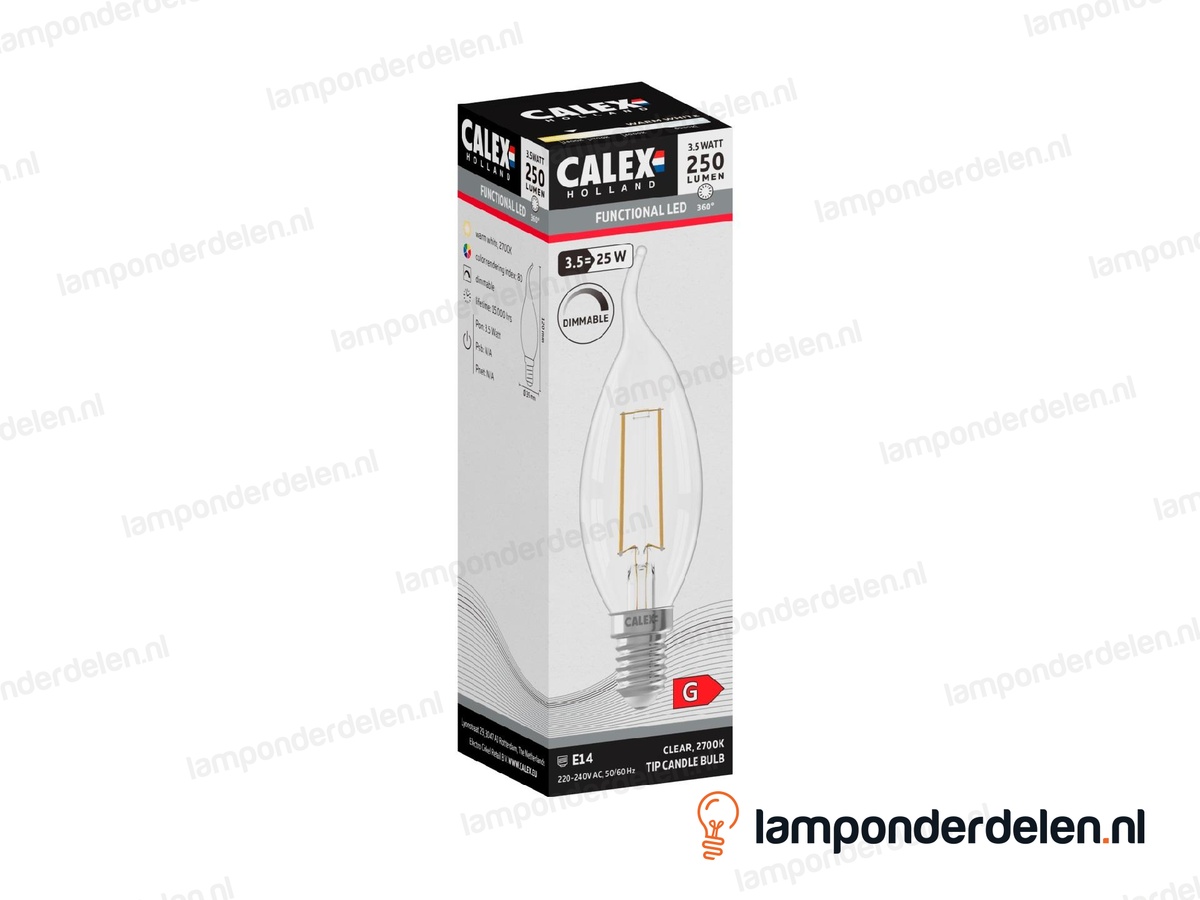 Calex filament LED tipkaarslamp - E14 - BXS35 - helder - 3,5 W - dimbaar