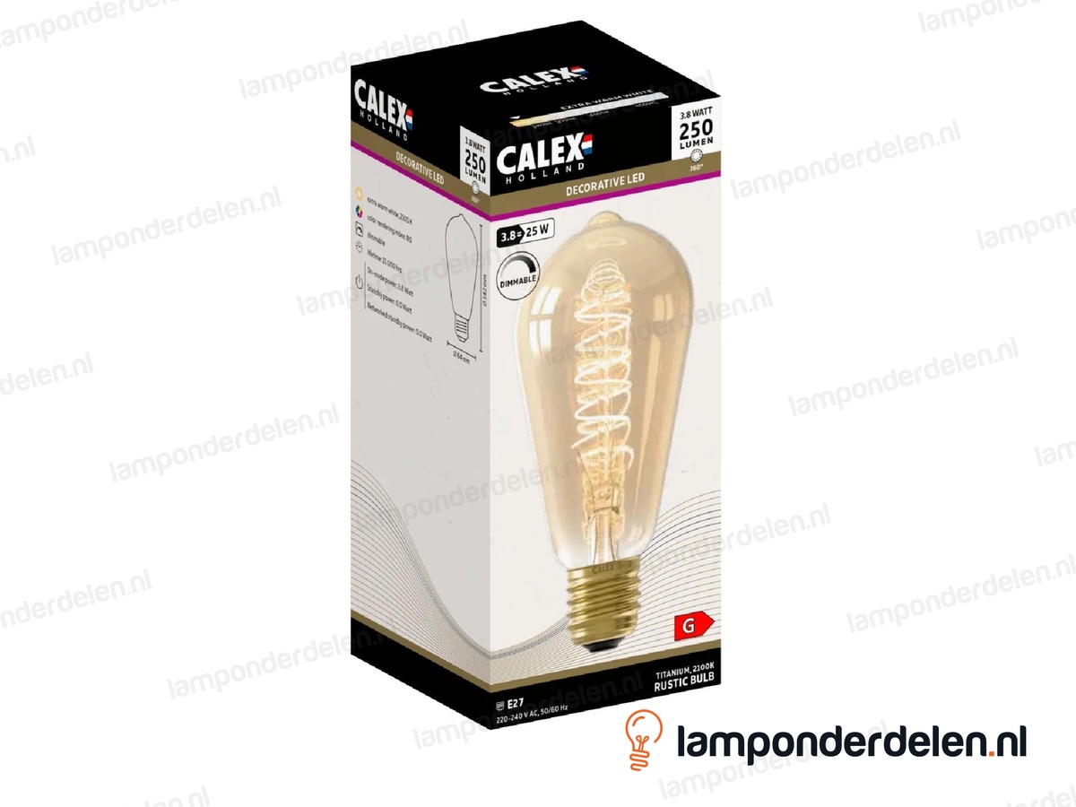 Calex flex filament LED edisonlamp - E27 - ST64 - goud - 3,8 W - dimbaar