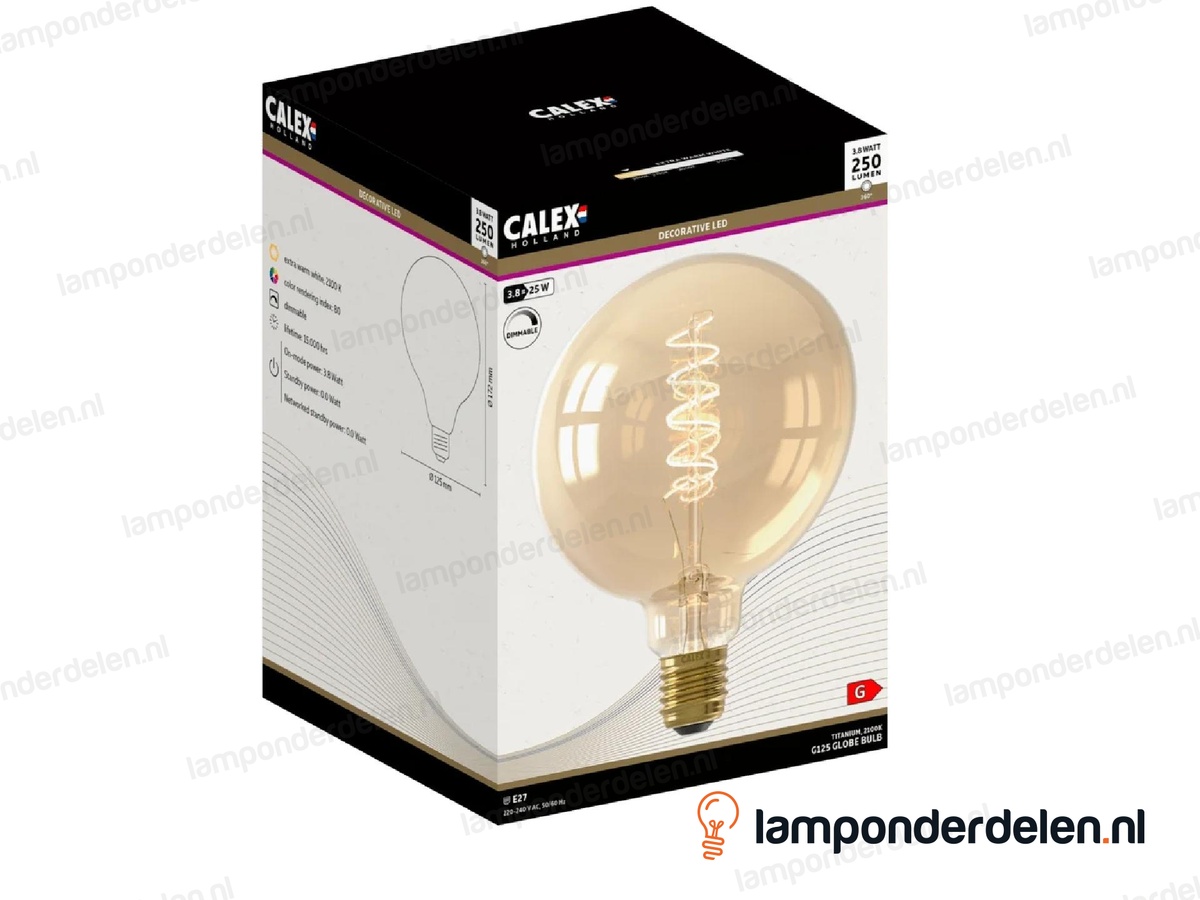 Calex flex filament LED globelamp - E27 - G125 - goud - 3,8 W - dimbaar