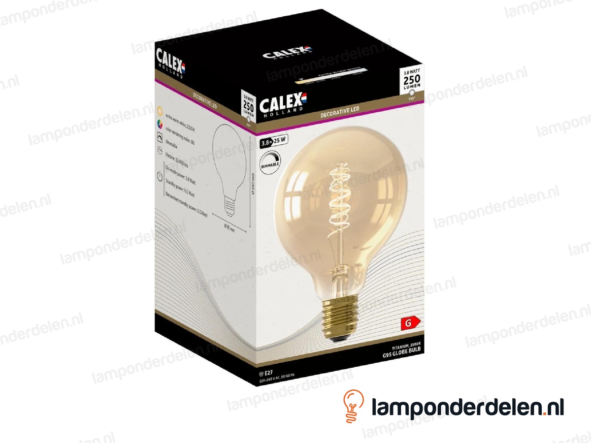 Calex flex filament LED globelamp - E27 - G95 - goud - 3,8 W - dimbaar
