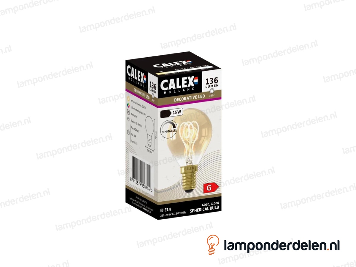 Calex flex filament LED kogellamp - E14 - P45 - goud - 2,5 W - dimbaar