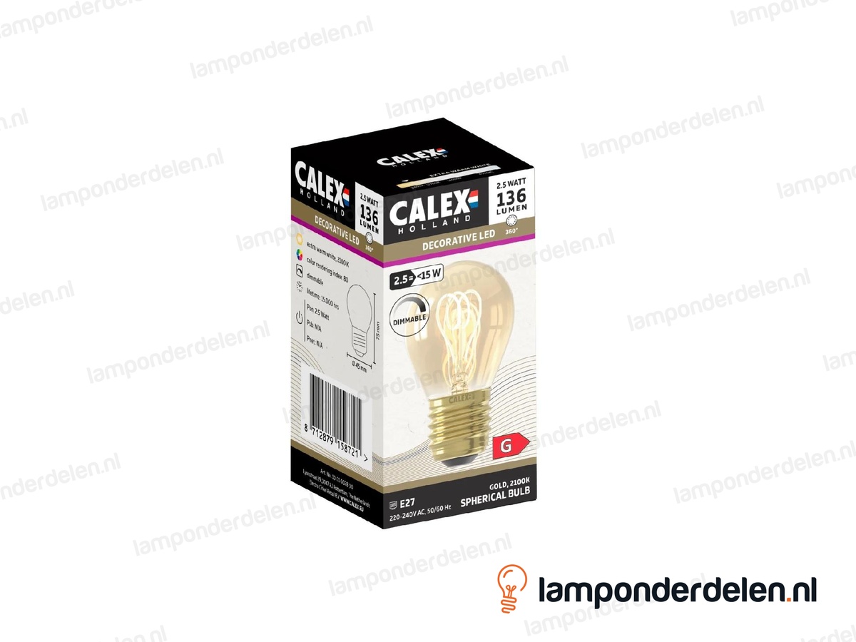 Calex flex filament LED kogellamp - E27 - P45 - goud - 2,5 W - dimbaar