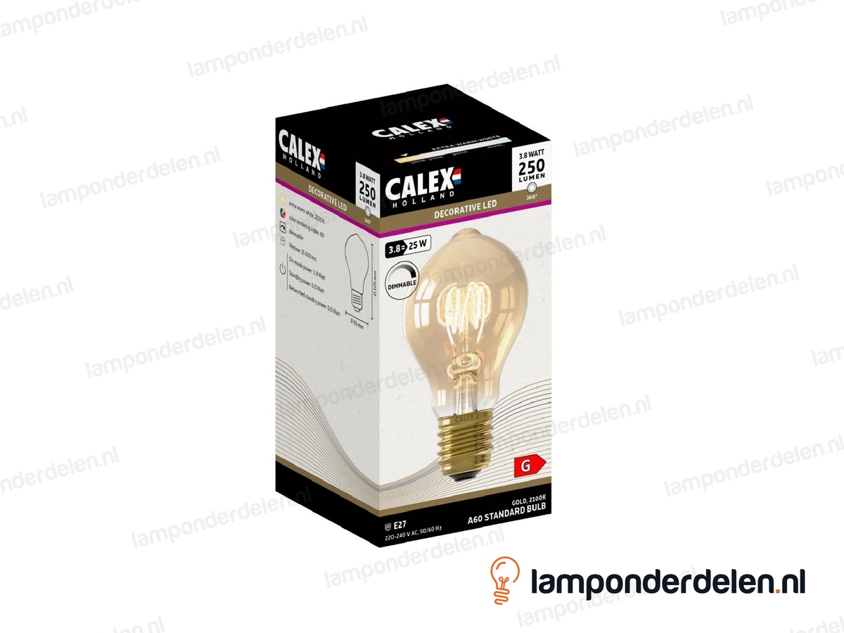 Calex flex filament LED standaardlamp - E27 - A60 - goud - 3,8 W - dimbaar