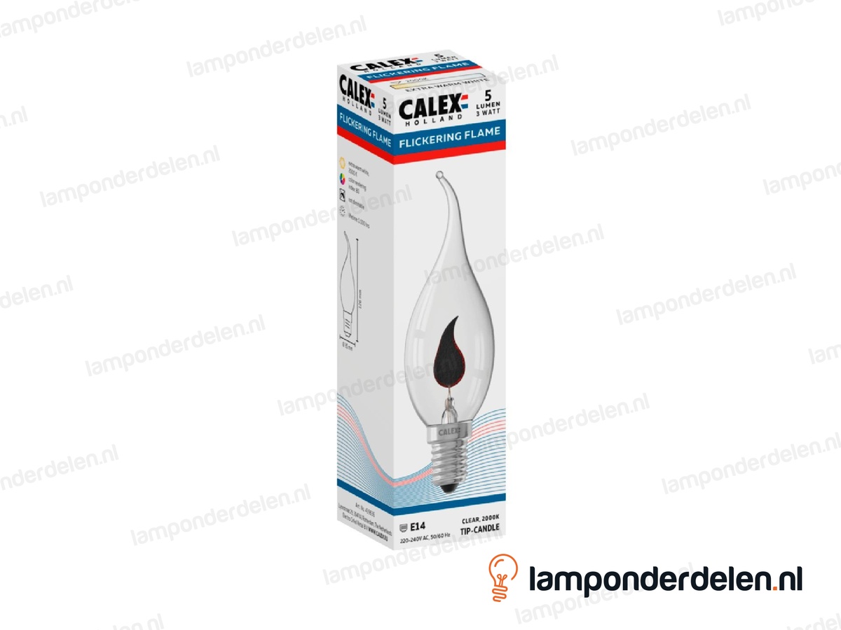 Calex - gloeilamp - flikkerende - tipkaarslamp - E14 - BXS35 - helder - 3W