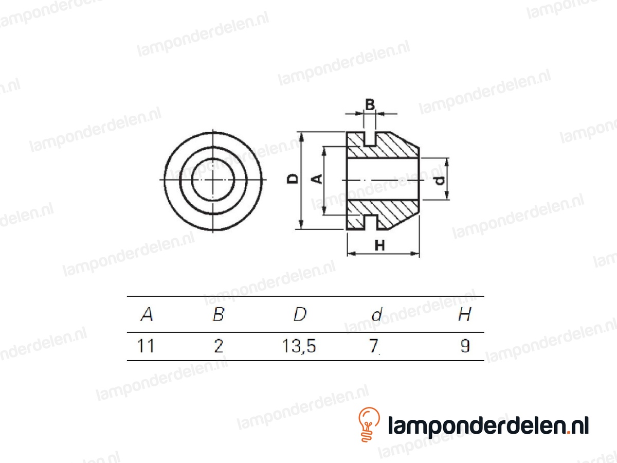 Conische snoerdoorvoertule PVC wit - 13,5 x 9 mm - voor gat van 11 mm - snoerdoorvoer 7 mm