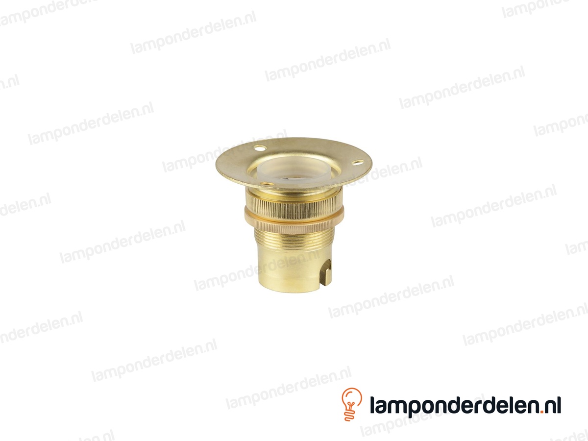 Fitting B22d messing met montageplaat doorlopend met één fittingschroefring