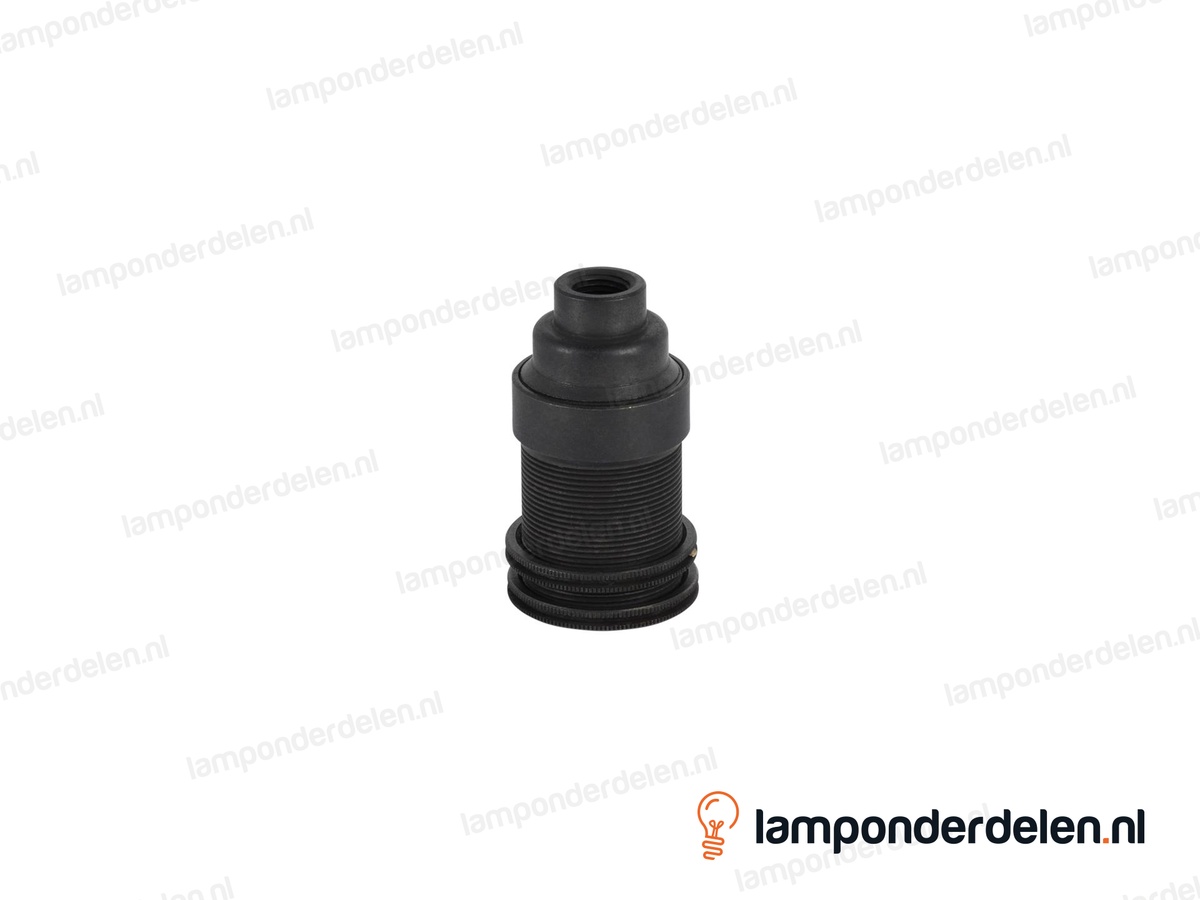 Fitting E14 messing donkerbronskleurig doorlopend met twee fittingschroefringen en aarde-aansluiting