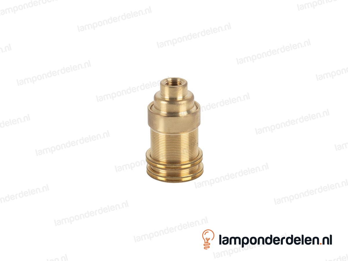 Fitting E14 messing doorlopend met twee fittingschroefringen en aarde-aansluiting