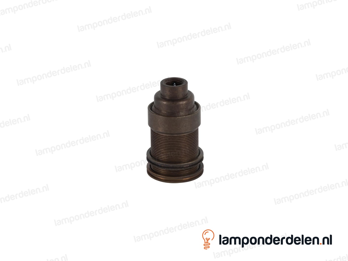 Fitting E14 messing oud engels doorlopend met twee fittingschroefringen en aarde-aansluiting