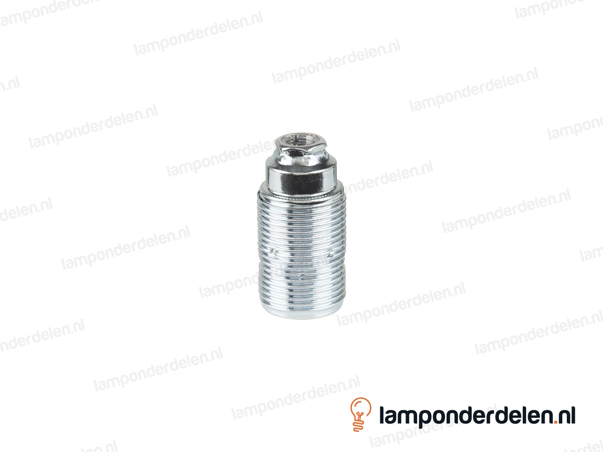 Fitting E14 metaal chroomkleurig doorlopend met aarde-aansluiting