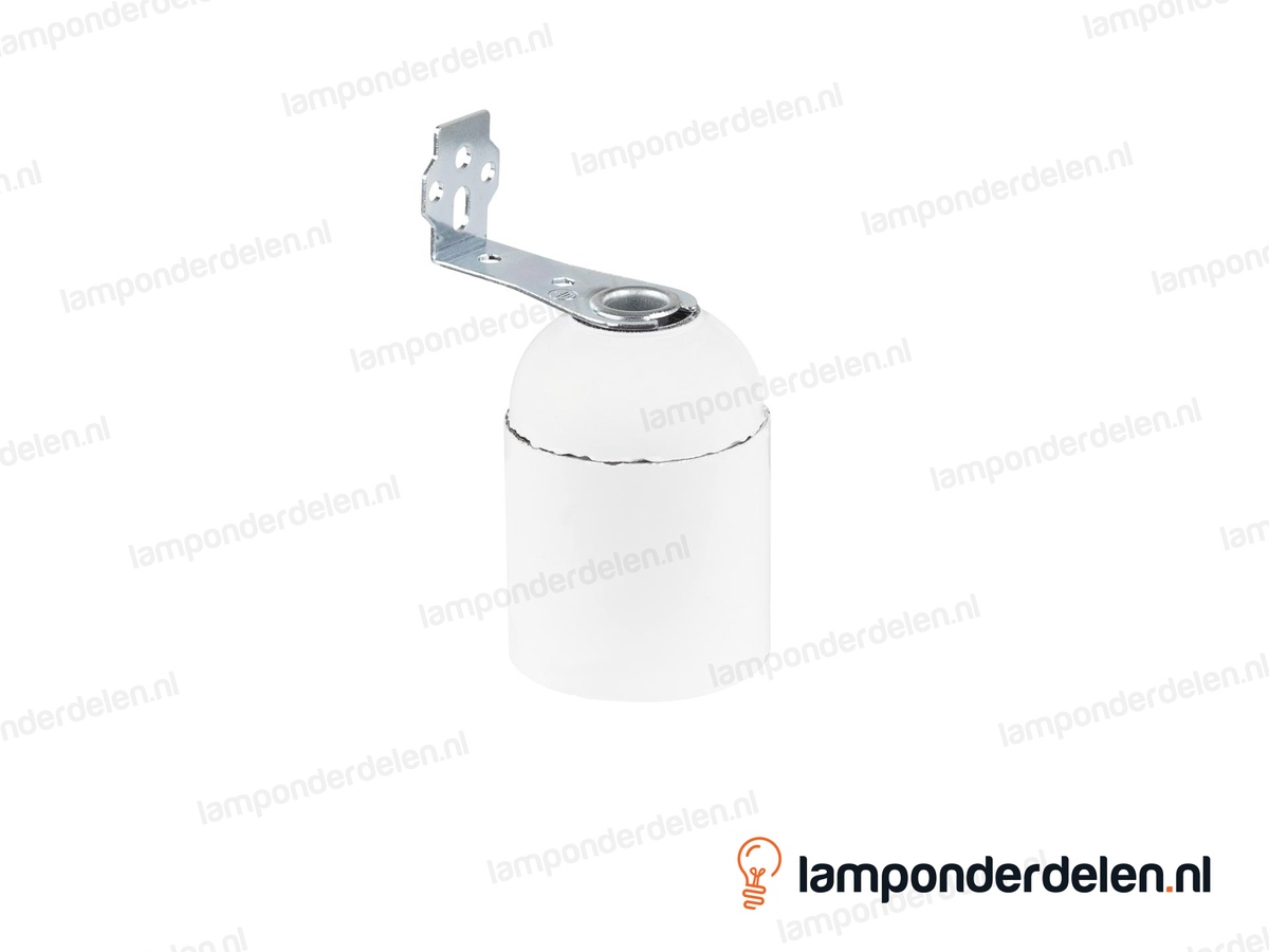 Fitting E27 bakeliet wit glad met montagebeugel