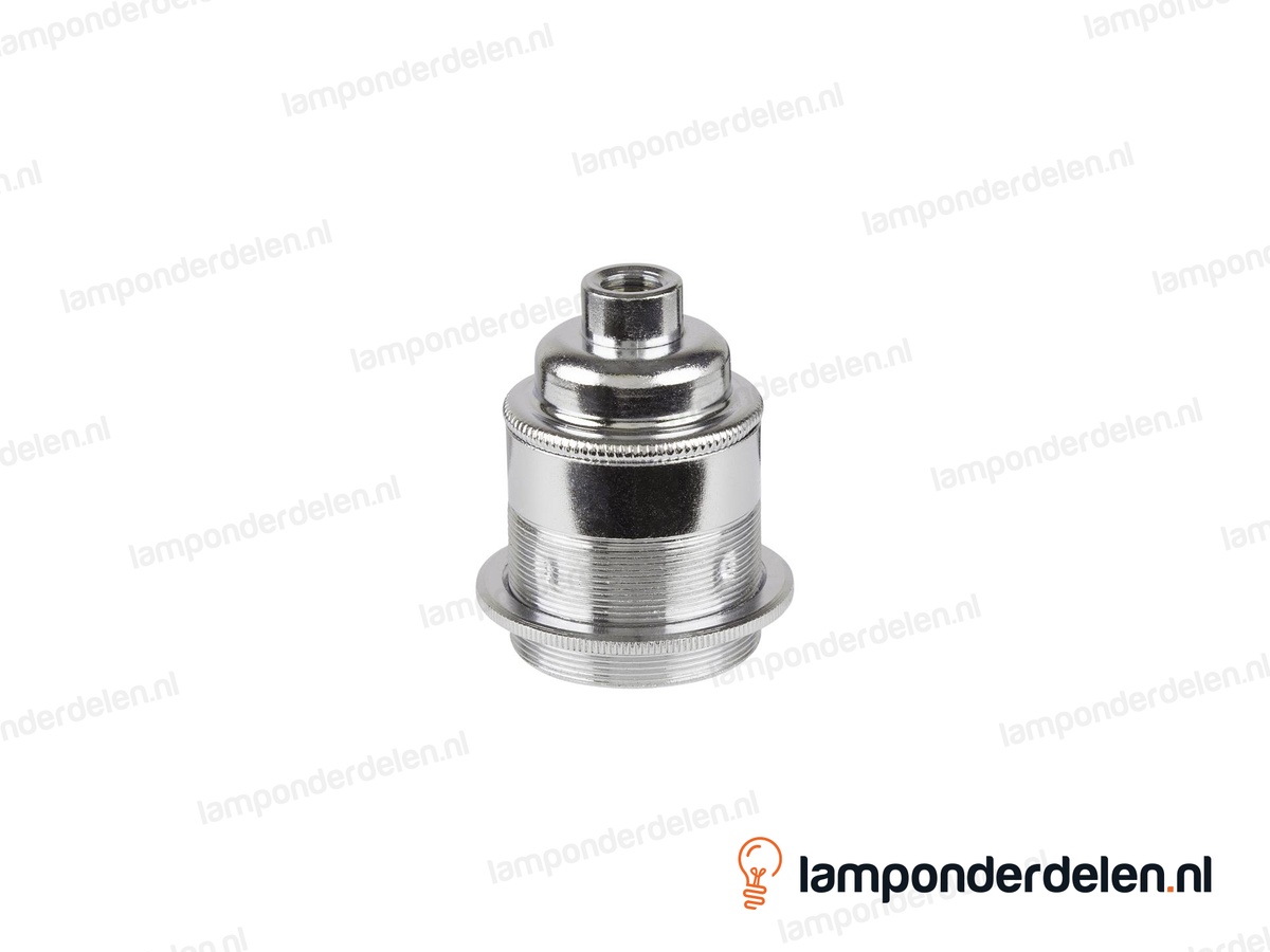 Fitting E27 messing chroomkleurig doorlopend met één fittingschroefring en aarde-aansluiting