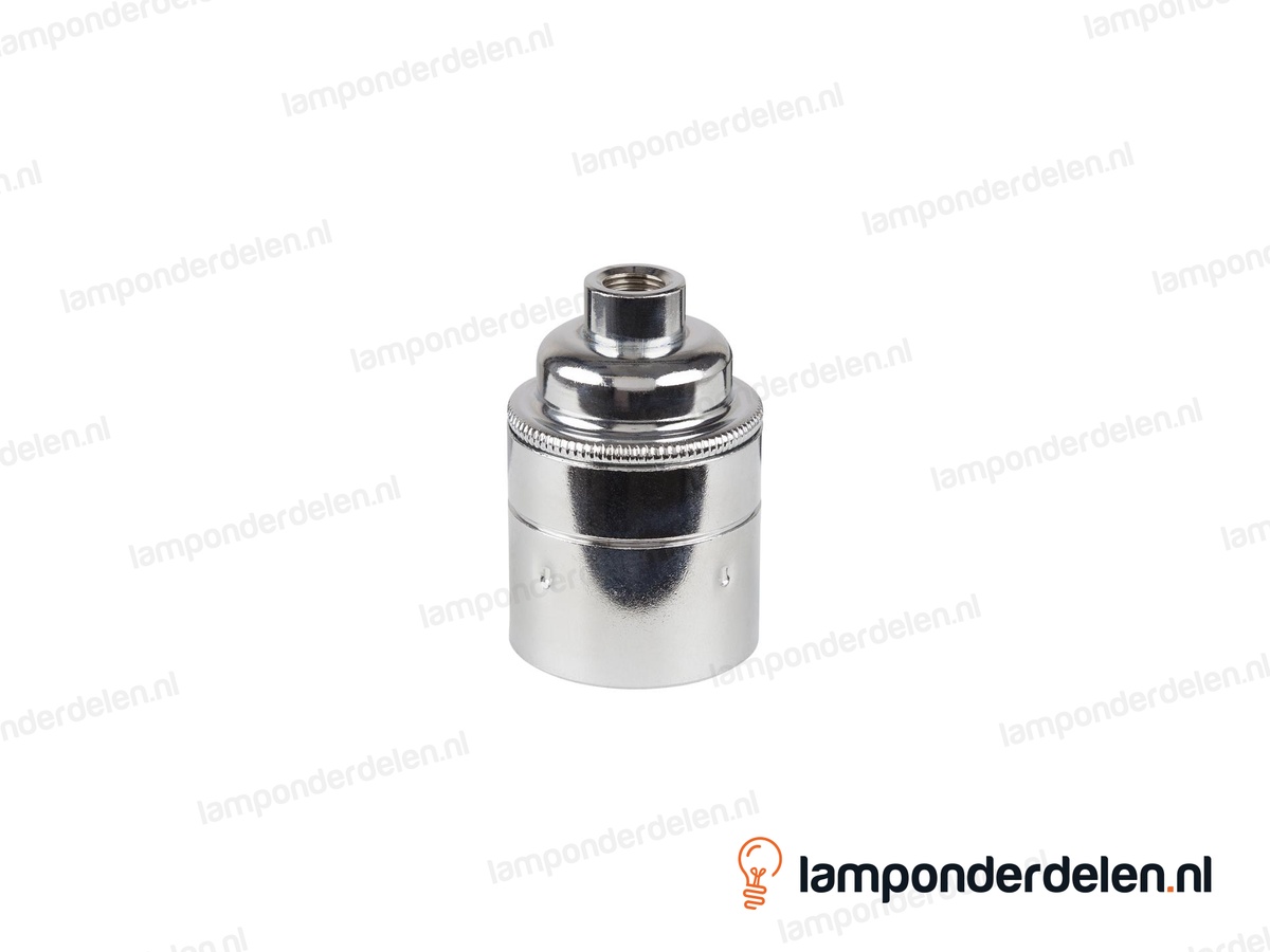 Fitting E27 messing chroomkleurig glad met aarde-aansluiting
