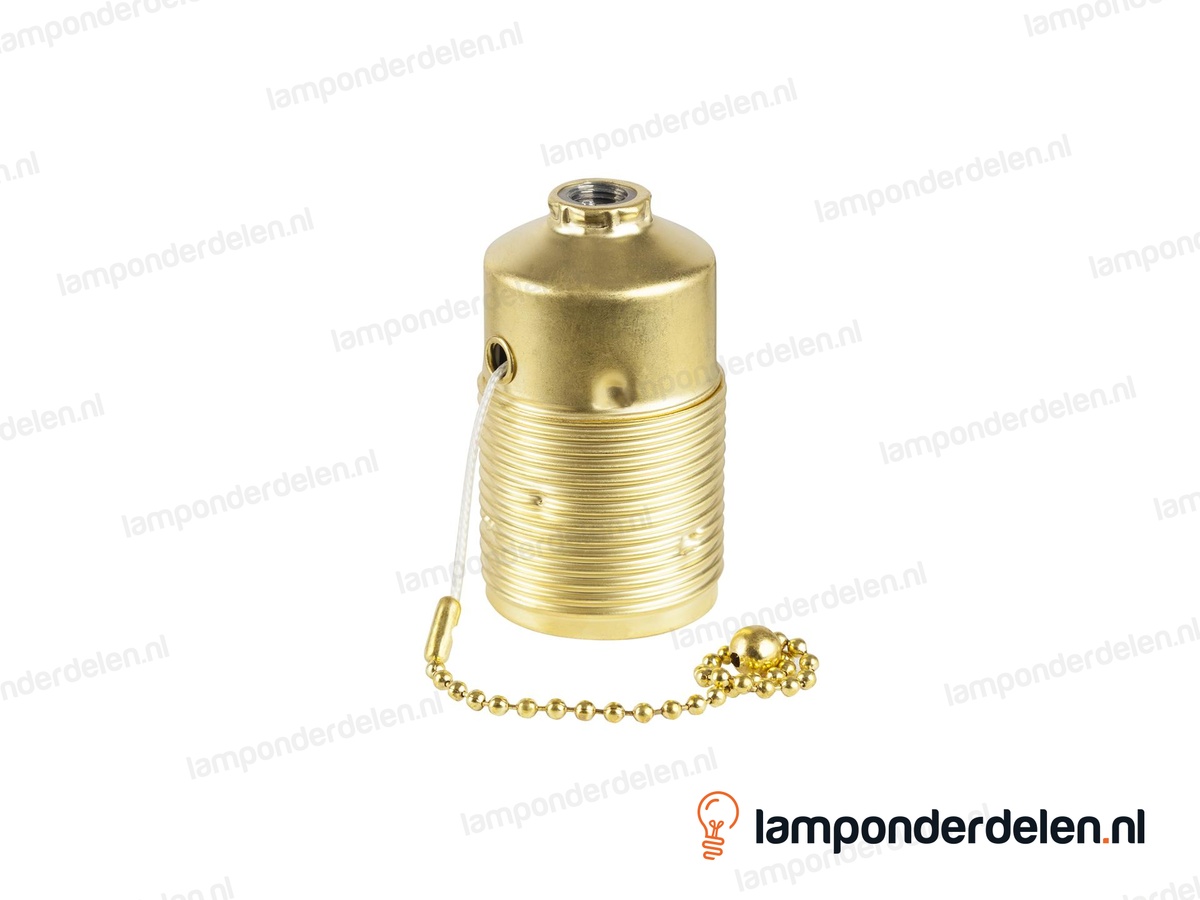 Fitting E27 messing doorlopend met trekschakelaar en aarde-aansluiting