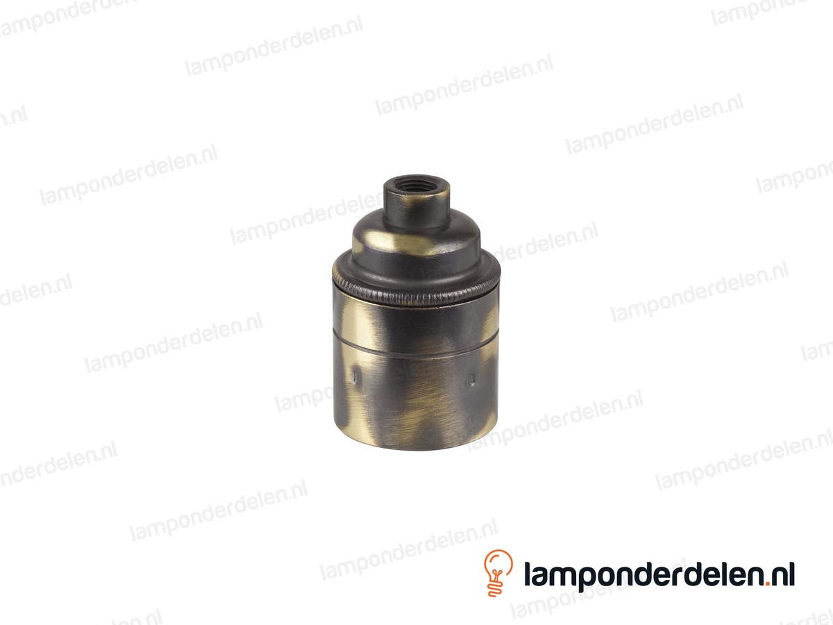 Fitting E27 messing geborsteld antiek glad met aarde-aansluiting
