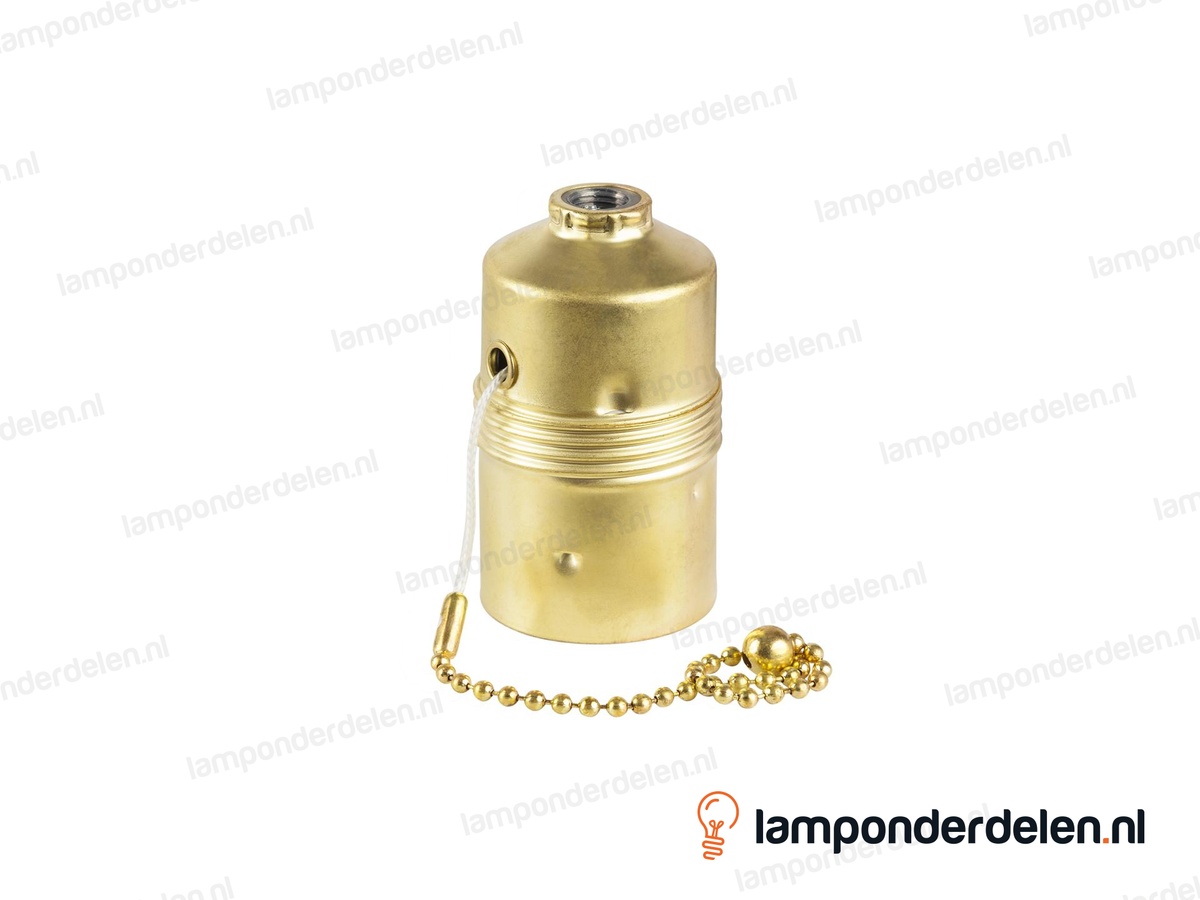 Fitting E27 messing glad met trekschakelaar en aarde-aansluiting